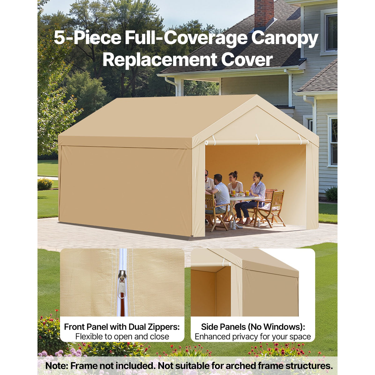 10x20 ft Carport Canopy Cover with Side Panels - Waterproof Outdoor Shelter