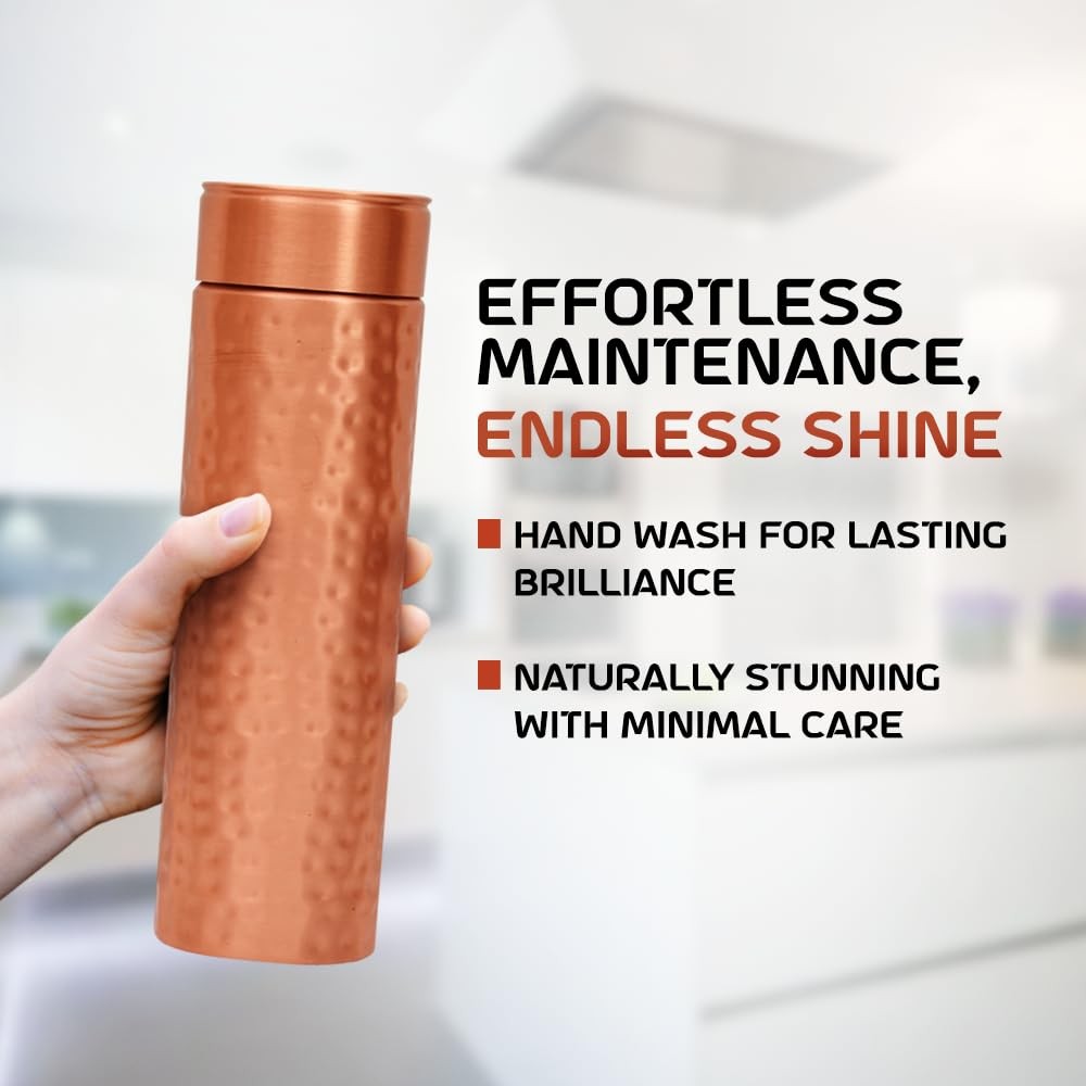 Pure Copper Water Bottle 37.2 OZ Handmade Hammered Finish Leak-Proof Travel Flask