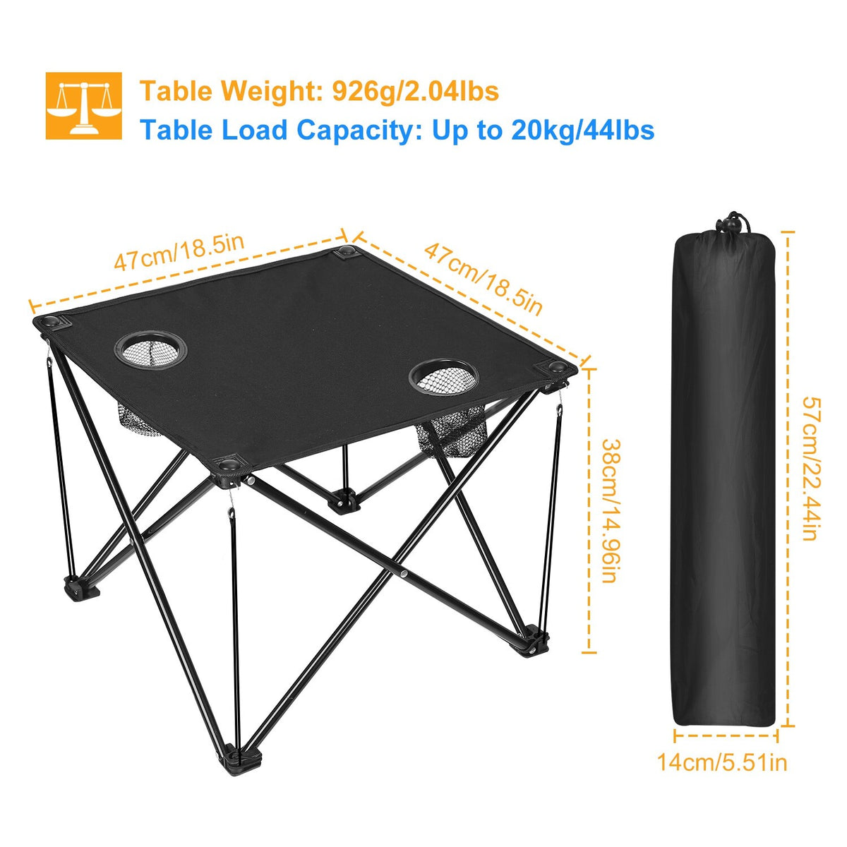 Portable Folding Camping Table with Cup Holders - Lightweigh Outdoor Picnic