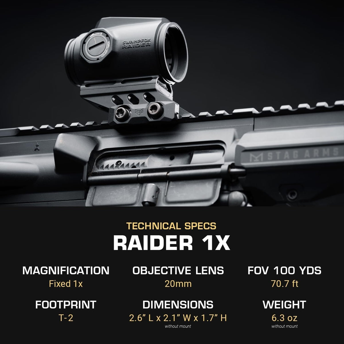 Swampfox Raider Prism Sight with Red BRC Reticle & Aimpoint T2 Footprint
