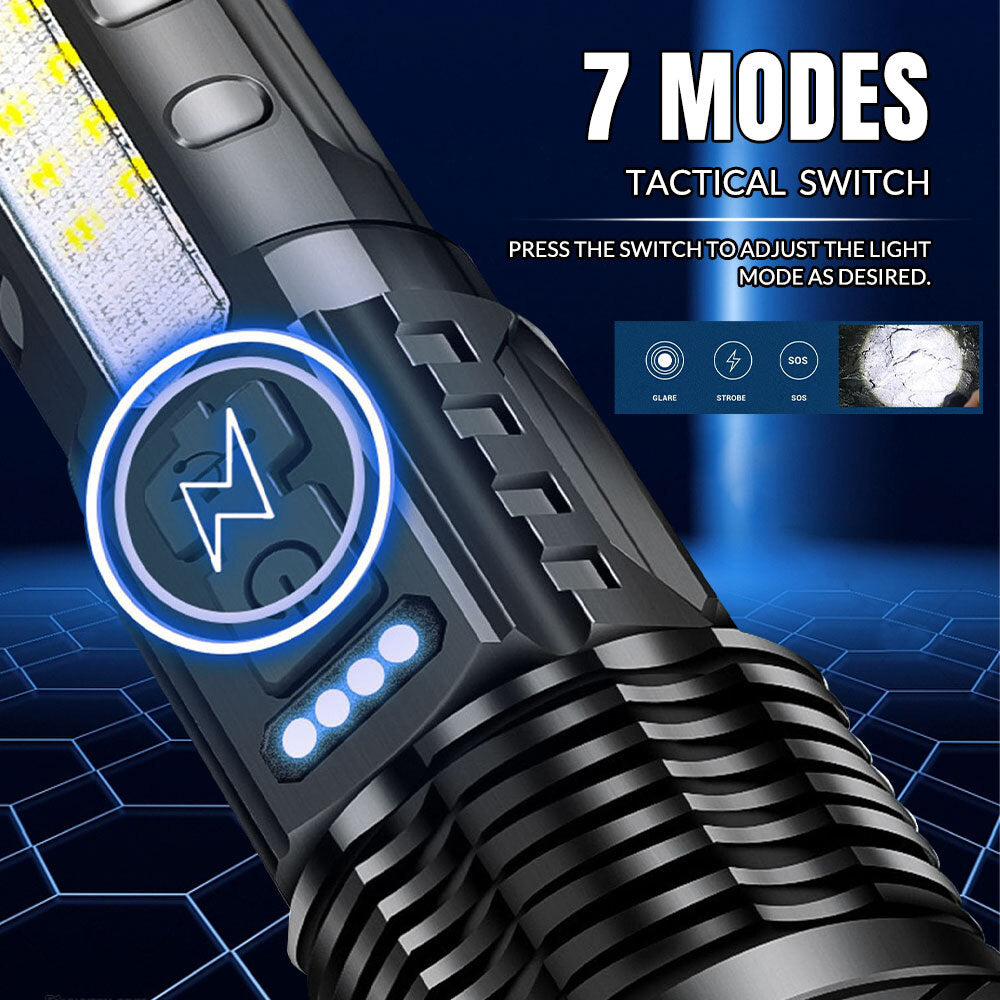 15000000LM Super Bright Rechargeable LED Tactical Flashlight - Waterproof, Multi-Mode, 200-500m Range