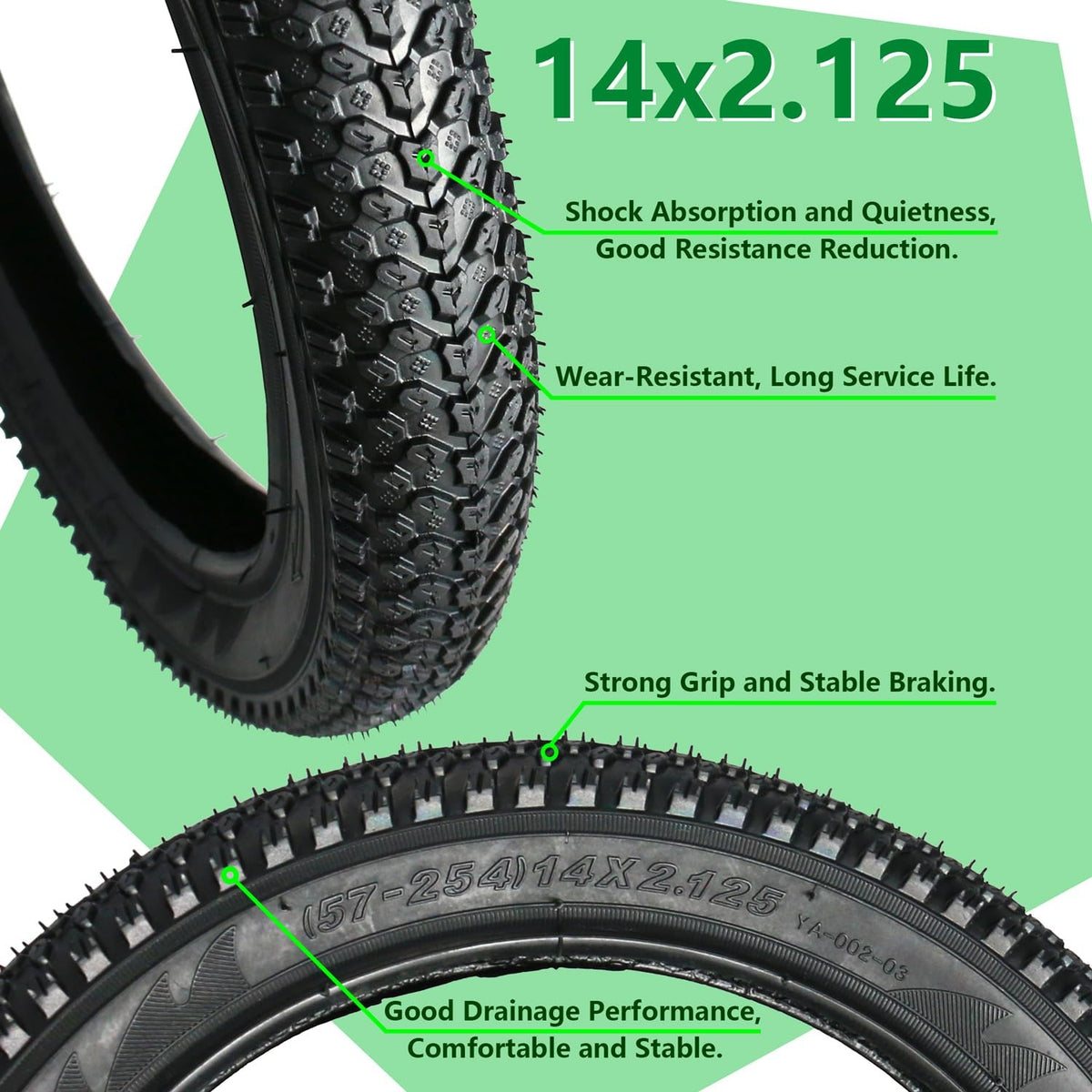 14 Inch Bike Tire and Inner Tube Set for Folding and E-Bikes - Heavy Duty 2 Pack