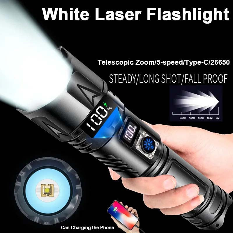 High Power Rechargeable LED Flashlight 2000000LM Waterproof 30W Tactical Torch