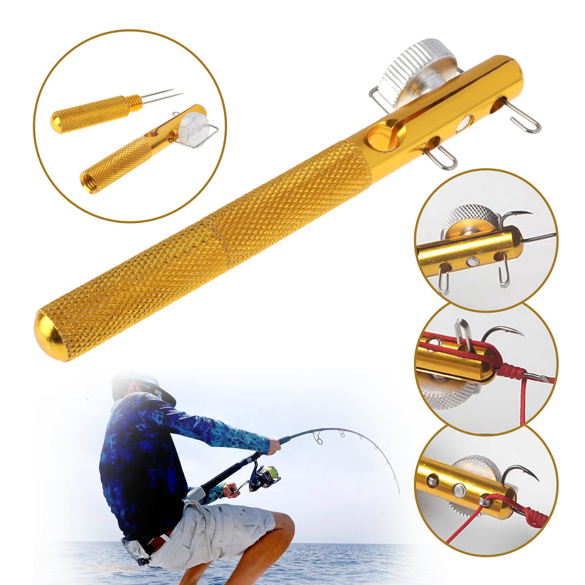 Fishing Knot Tying Tool with Line Clipper and Hook Nipper - Portable Brass Multifunctional