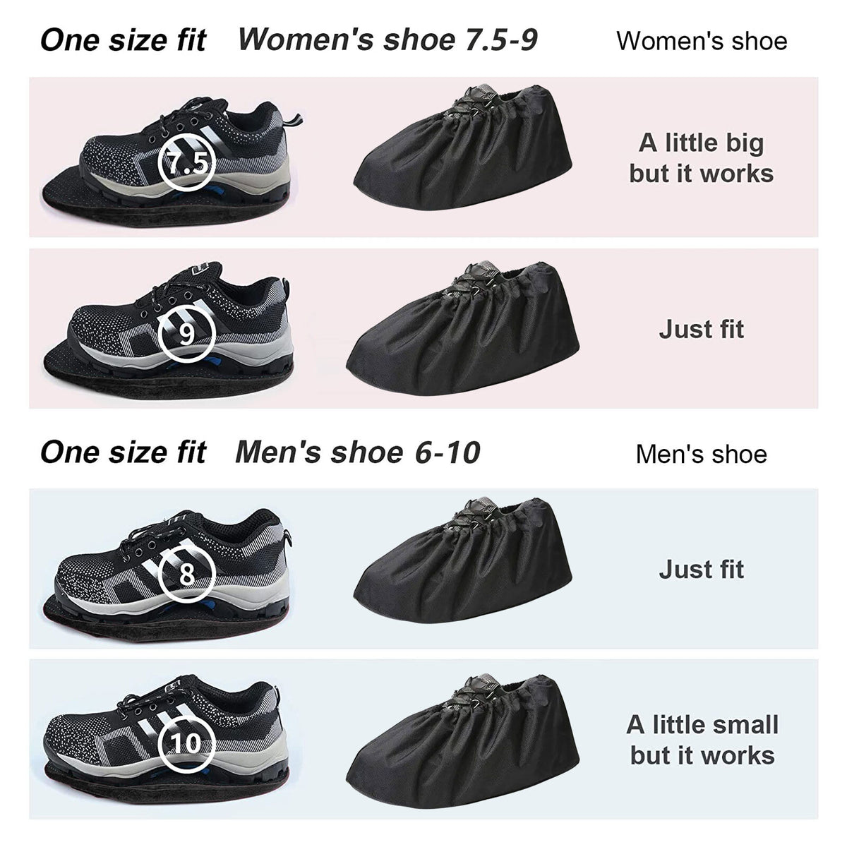 Waterproof Reusable Shoe Covers with Non-Slip Soles - Fits Up to US Men’s Size 10