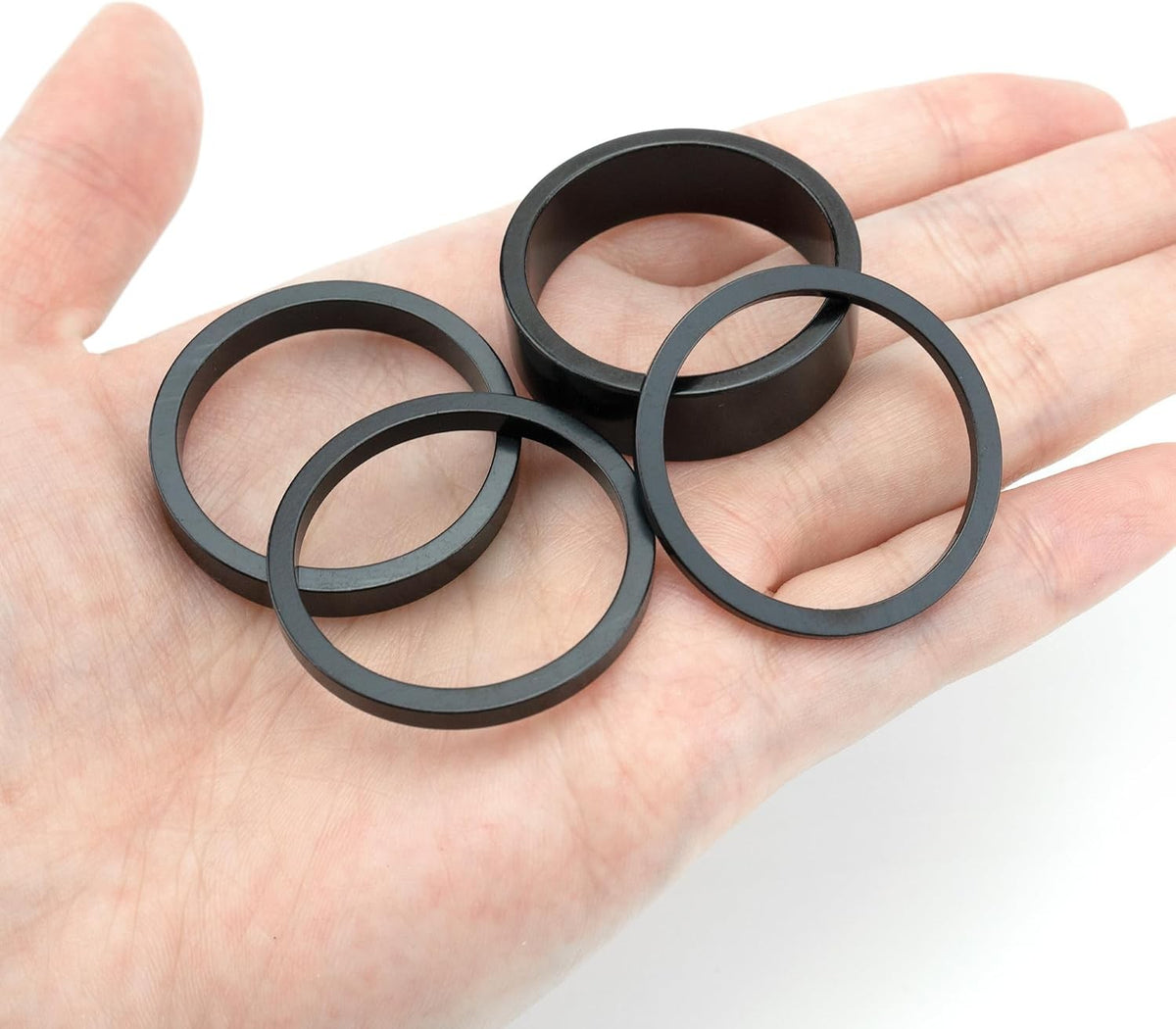 Bike Headset Spacers Set 1-1/8 inch Aluminum Alloy 28.6mm Multiple Thicknesses - Black
