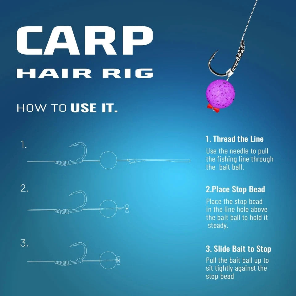 Pre-Tied Carp Fishing Rigs Pack with Sharp Hooks, Swivel & PE Line