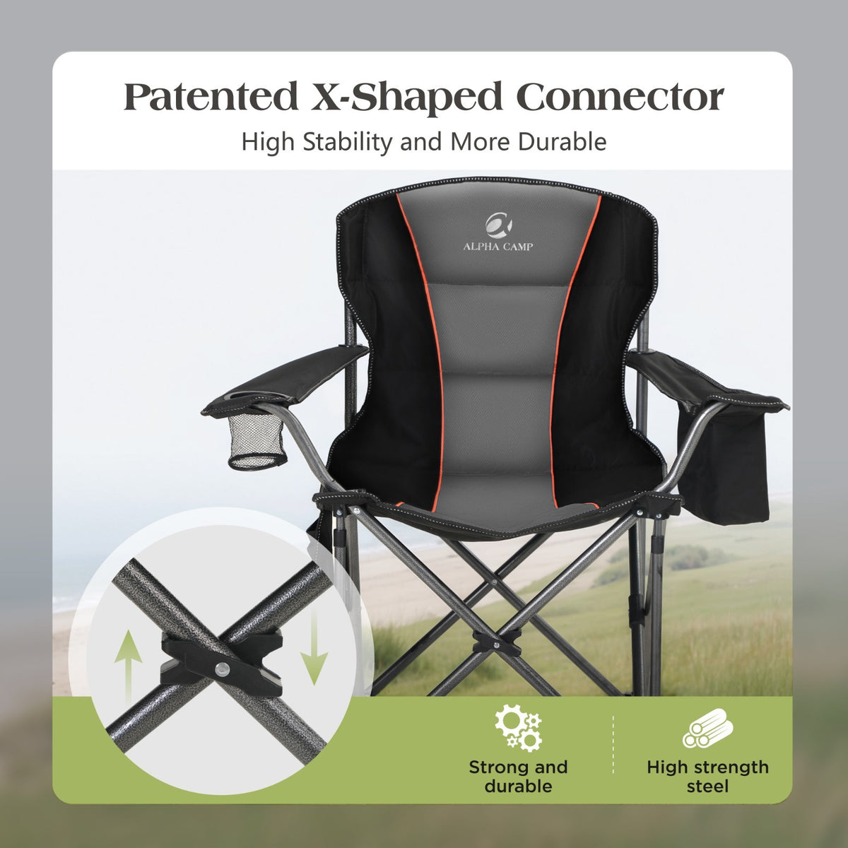 Heavy Duty Folding Camping Chairs - Oversized Portable Outdoor Seating, 2 Pack
