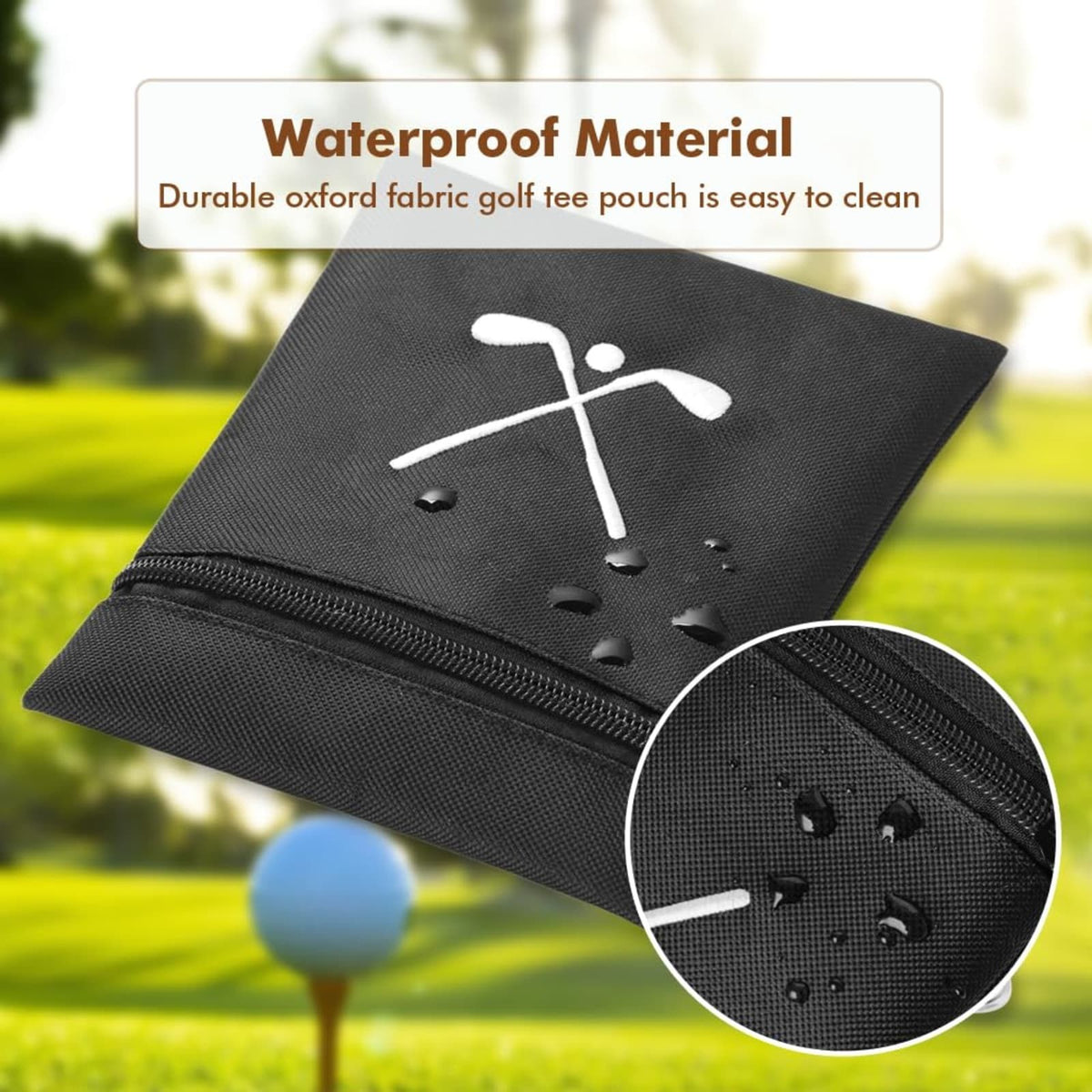 Golf Accessory Pouch Waterproof Ball & Tee Organizer with Swivel Clip