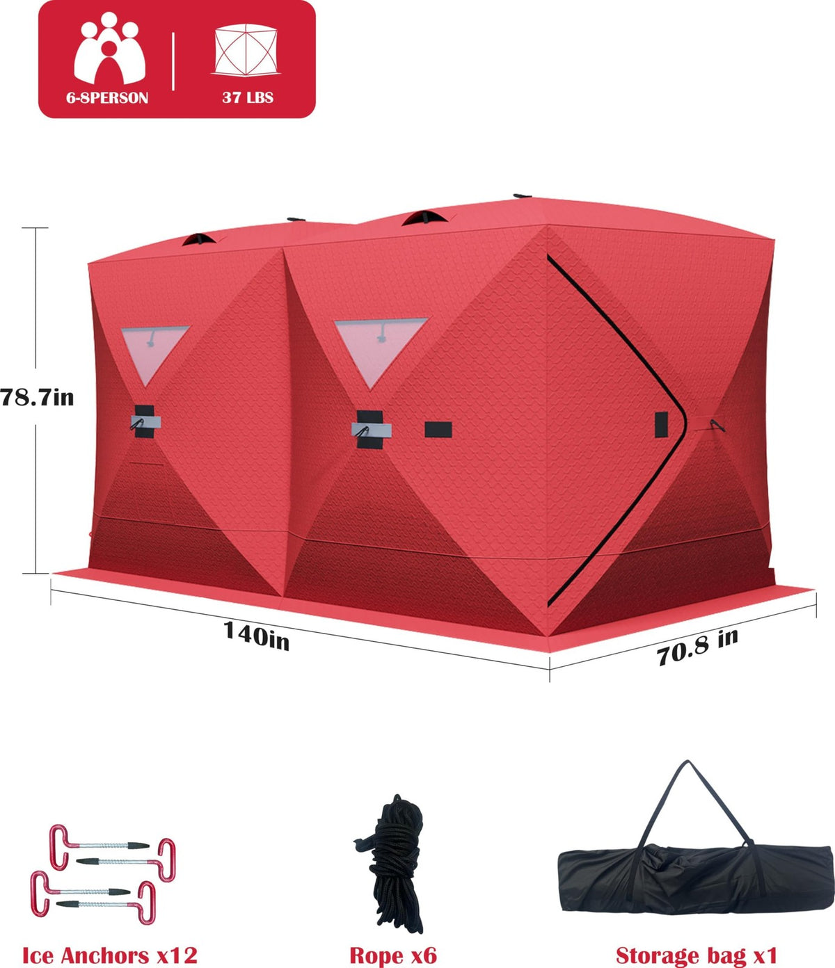 Insulated Pop Up Ice Fishing Shelter for 4-6 People, 210D Oxford Fabric