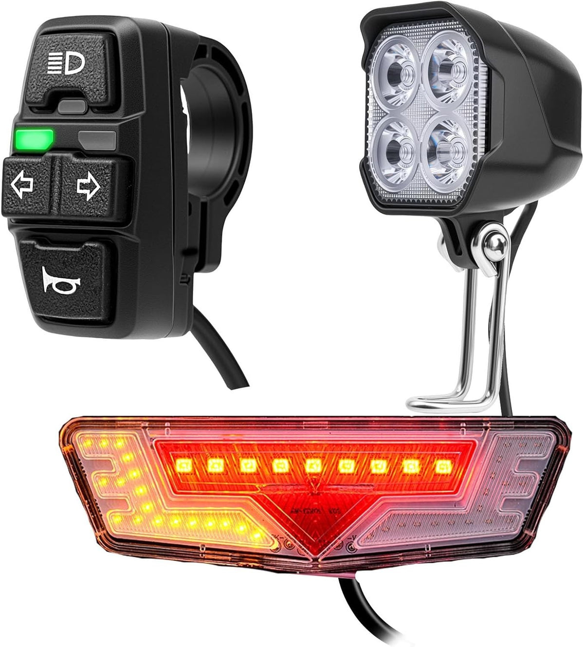 Electric Bicycle Light Kit with Headlight and Taillight Turn Signals - 24V-48V