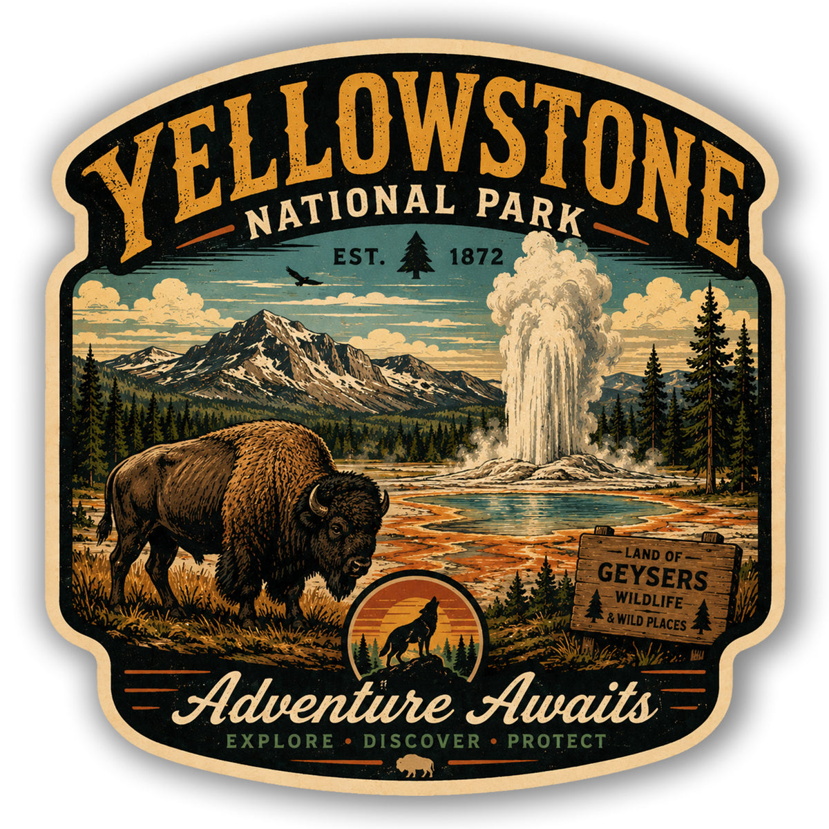 Yellowstone National Park Vinyl Sticker - 4 Inch Decal for Laptops, Water Bottles, Cars
