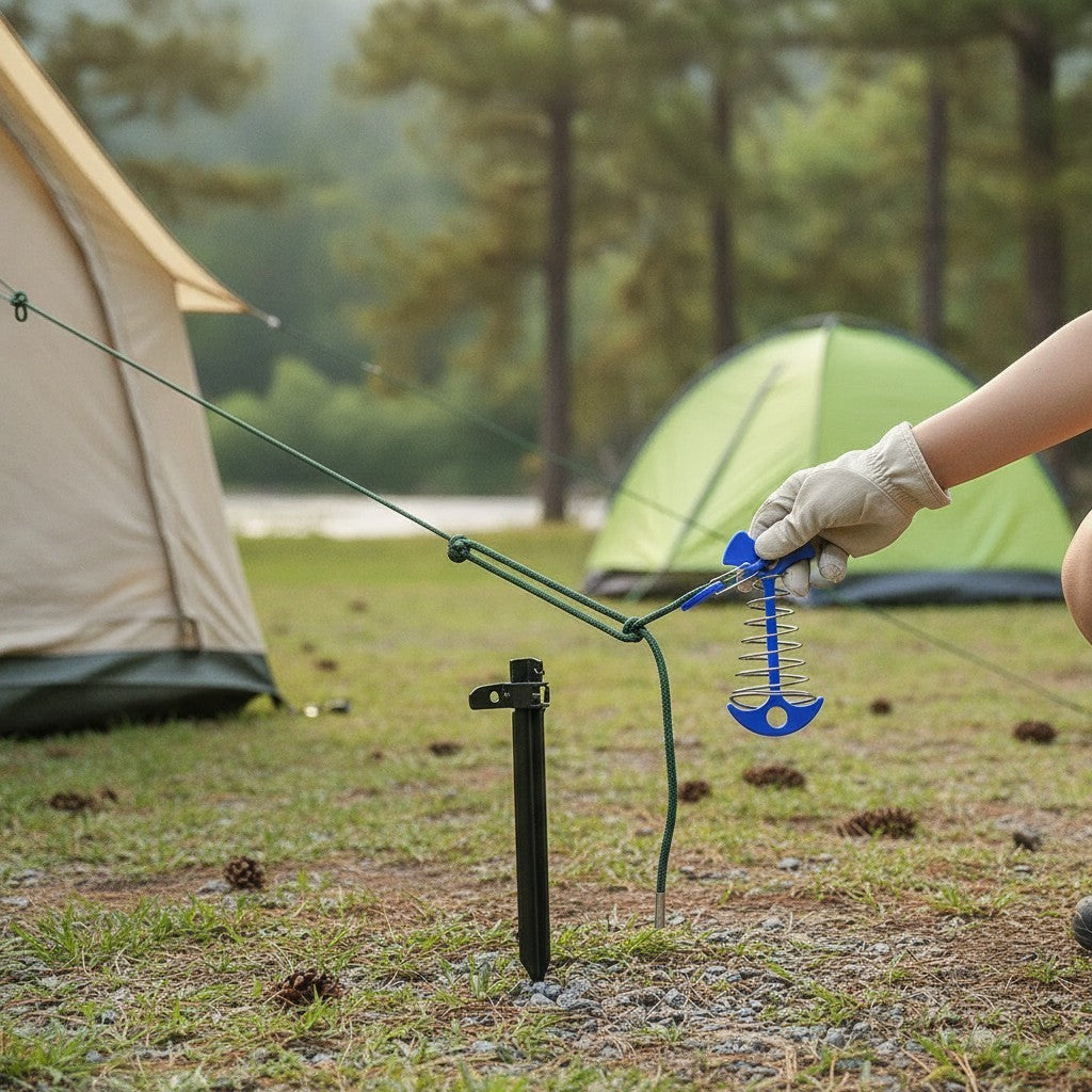 Adjustable Aluminum Tent Pegs with Carabiner for Decks & Canopies