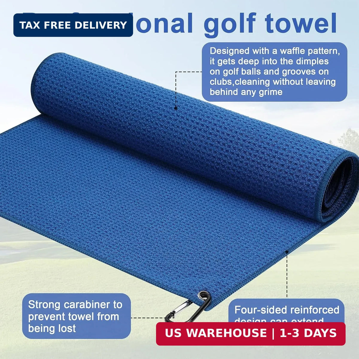 Pro 3 Pack Golf Towels - Microfiber 16x16 Inches with Hook & Loop Fastener