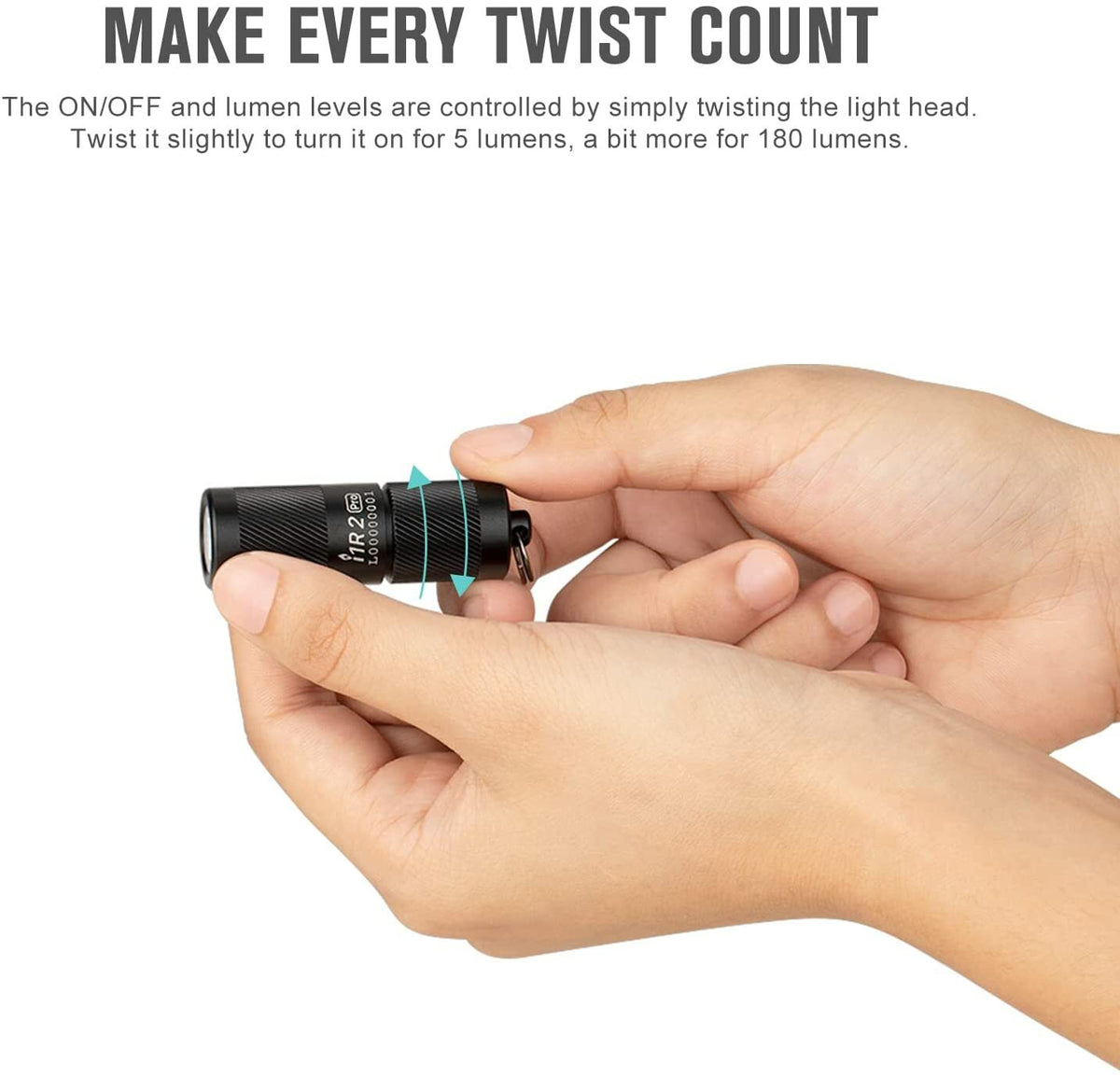 Rechargeable Keychain Flashlight - Compact 180 Lumen EDC Light with USB-C