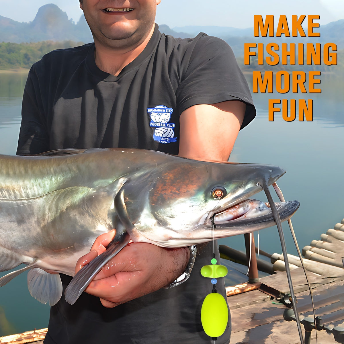 Catfish Rig with Oval Float & 8/0 Circle Hooks - Double Rattle Beads, Ready Tied Fishing Tackle