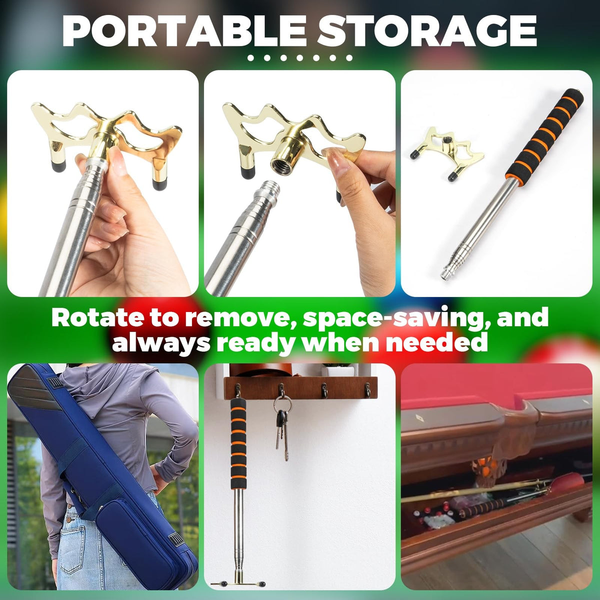Extendable Pool Cue Bridge Stick with Brass Head