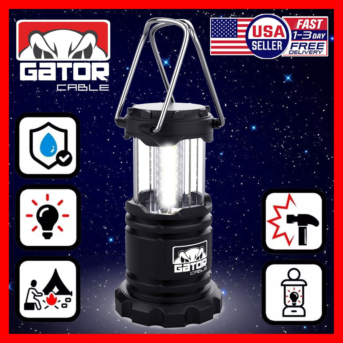 Portable Camping LED Lantern Set 2 Pack Bright Hurricane Light Battery Powered