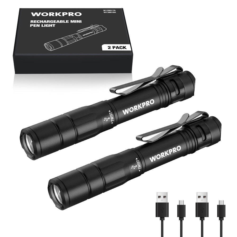Mini Rechargeable LED Pen Light Flashlight 2 Pack with USB-C Cables