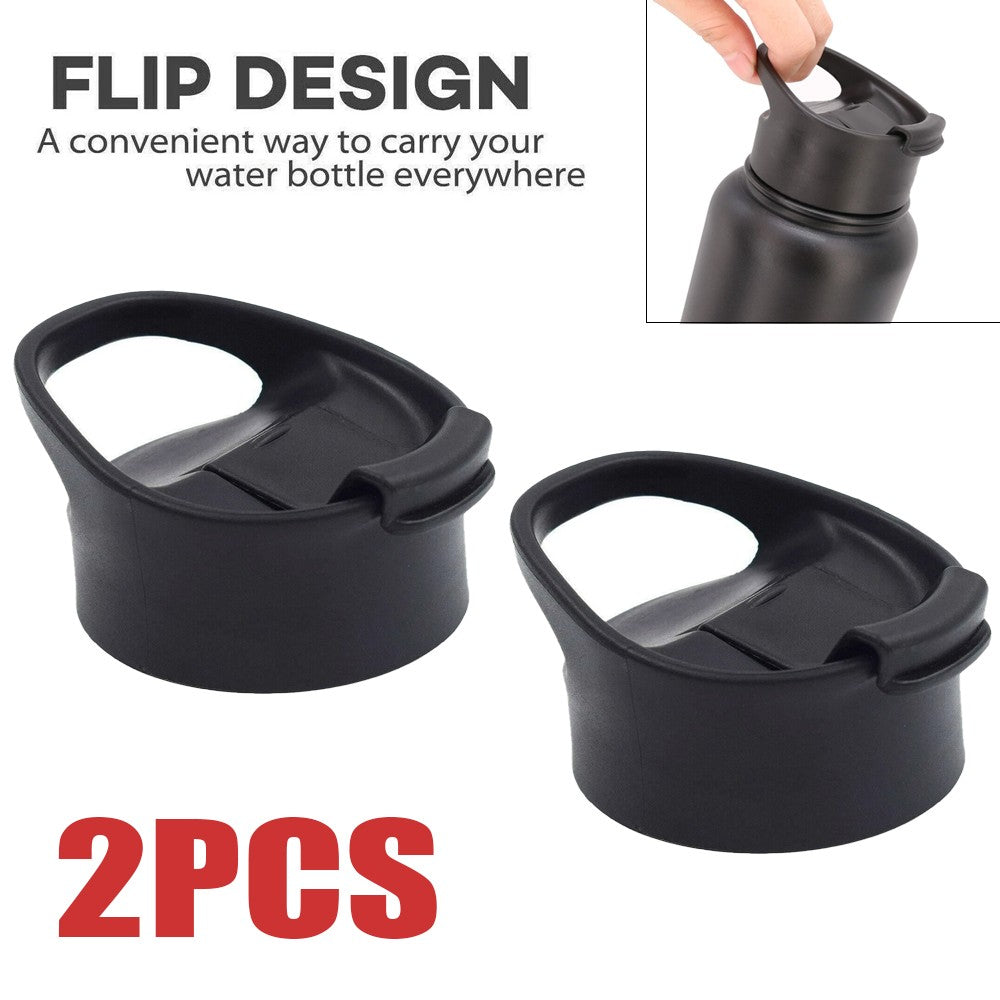 Replacement Flip Lid for Wide Mouth Water Bottles - Black, 2 Pack
