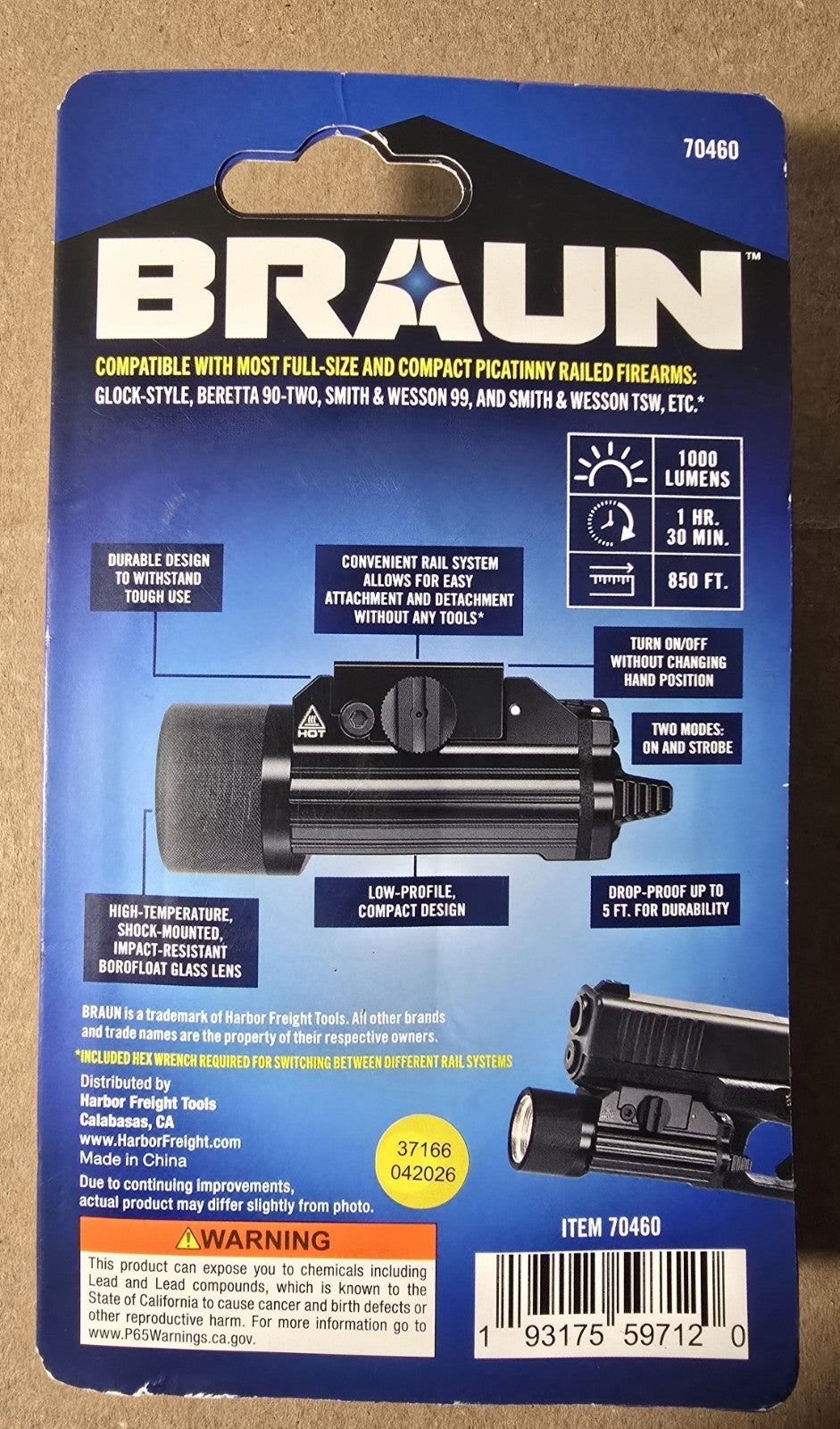 Braun Tactical Rail Mount LED Light 1000 Lumens for Gun Rails