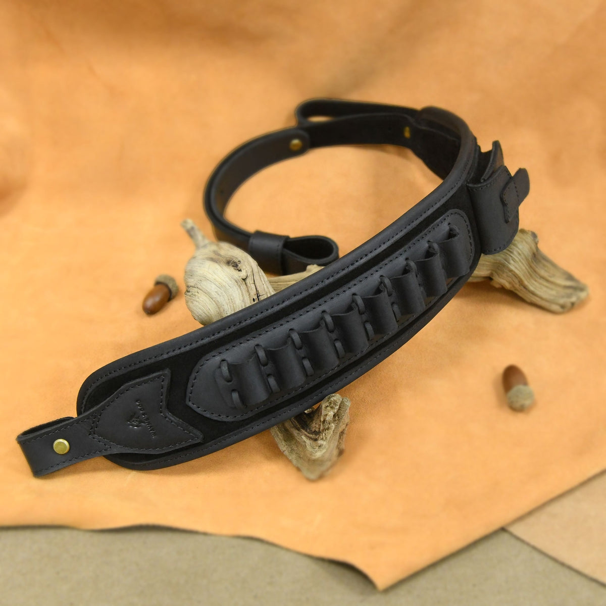 Leather Rifle Shell Holder Sling with Pouch for .22LR .308 .12GA & More