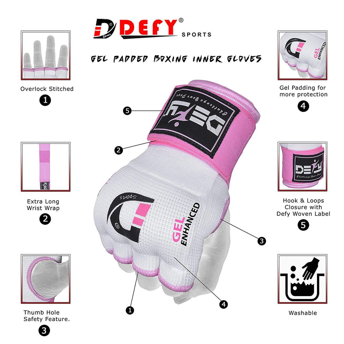 Gel Padded Ladies Inner Gloves with Hand Wraps for MMA Boxing & Muay Thai
