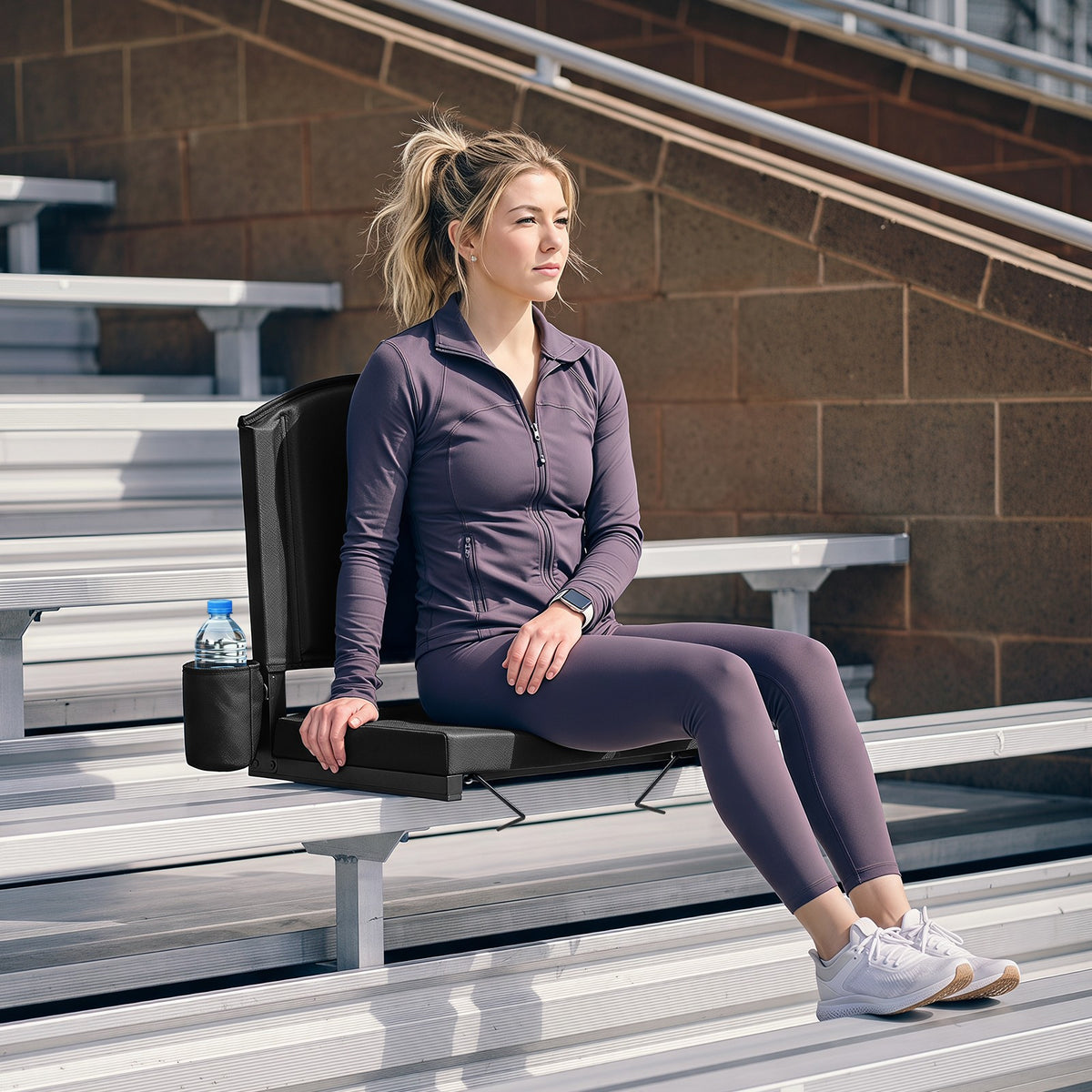 Premium Stadium Seat with Back Support and Cup Holder, Padded Portable Bleacher Cushion
