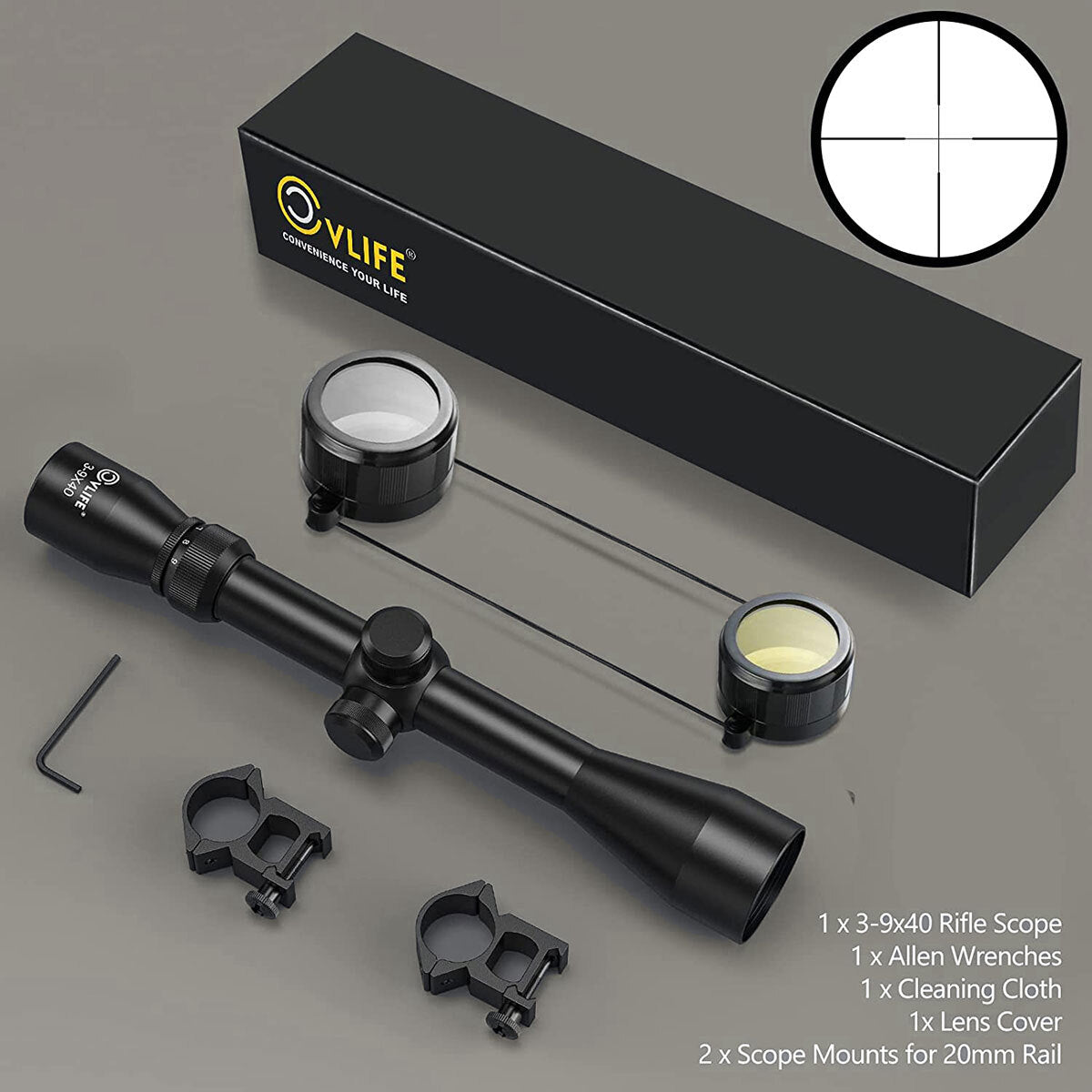 3-9X40mm with Mil Dot Crosshair, 1-Inch Mount, Hunting Optics