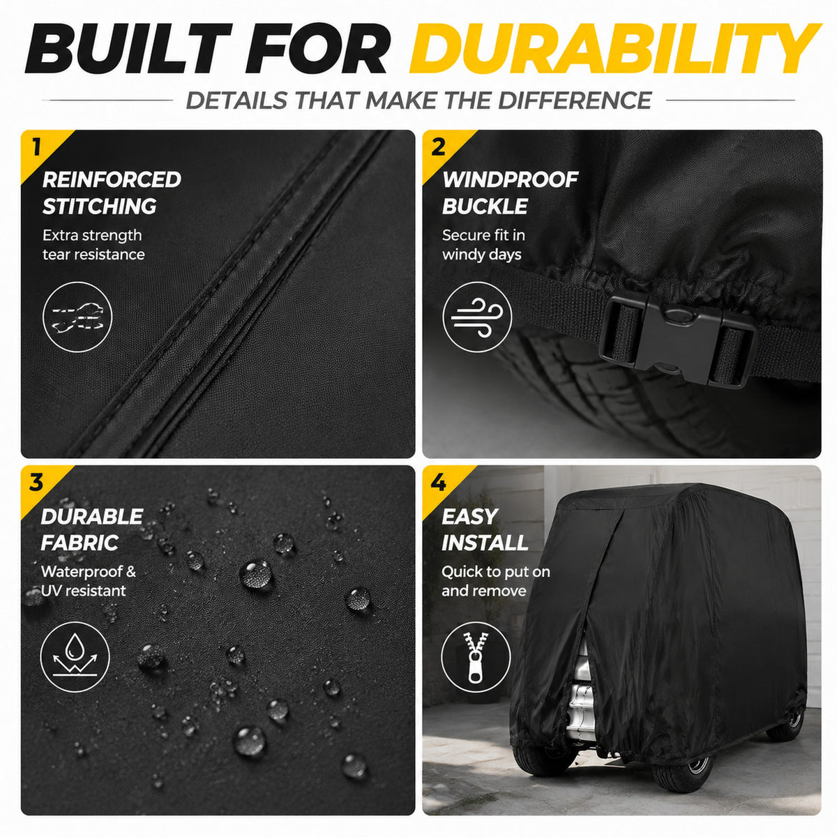 Heavy Duty Waterproof 4-Passenger Golf Cart Cover - UV & Windproof