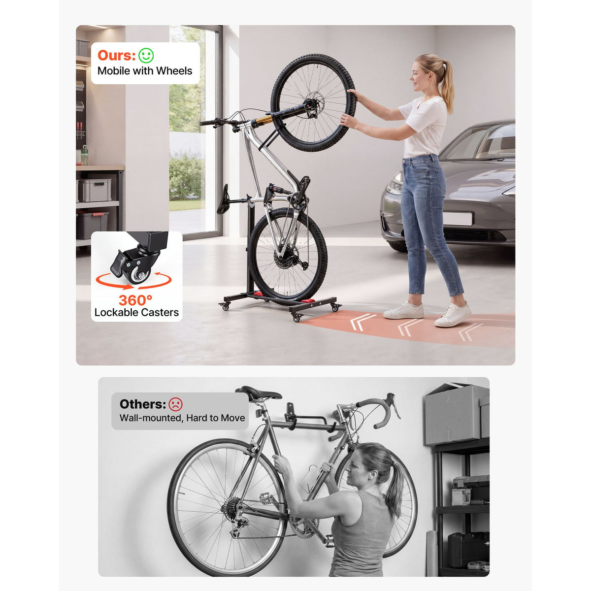 Bike Stand 2-Pack Freestanding Bicycle Rack with Vertical & Horizontal Storage