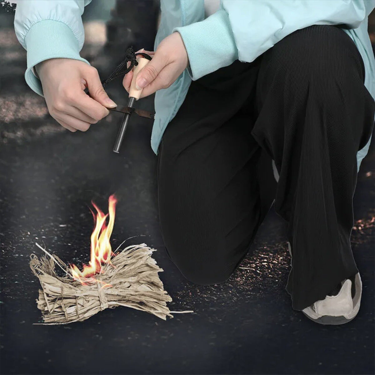 Wood Fire Starters Flint Steel Striker Camping Survival Kit - Waterproof Outdoor Tool Set