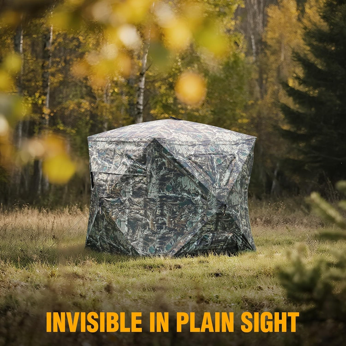 Hunting Blind with 270° See-Through Door, Dual Zipper & Camouflage Pattern
