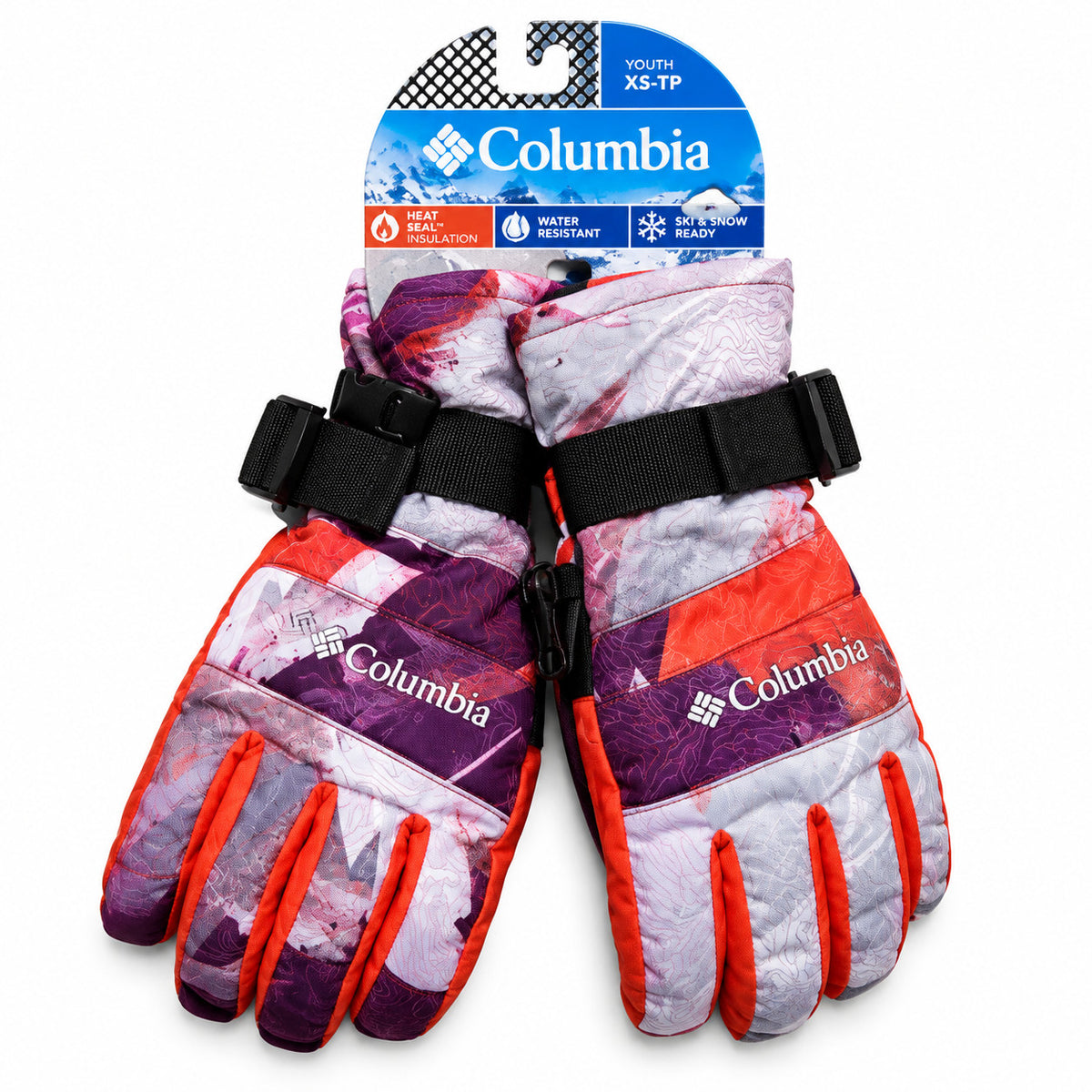 Youth Waterproof Ski Gloves with Omni-Heat Insulation - Purple & Orange