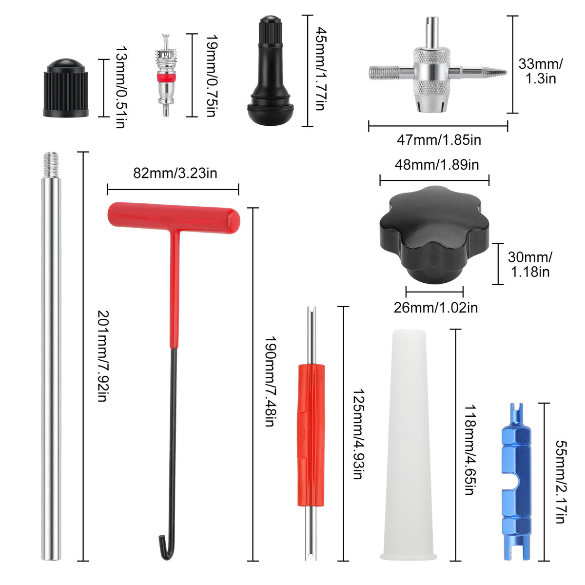 30PCS Tire Valve Repair Kit with 4-Way Valve Tool & Replacement Cores
