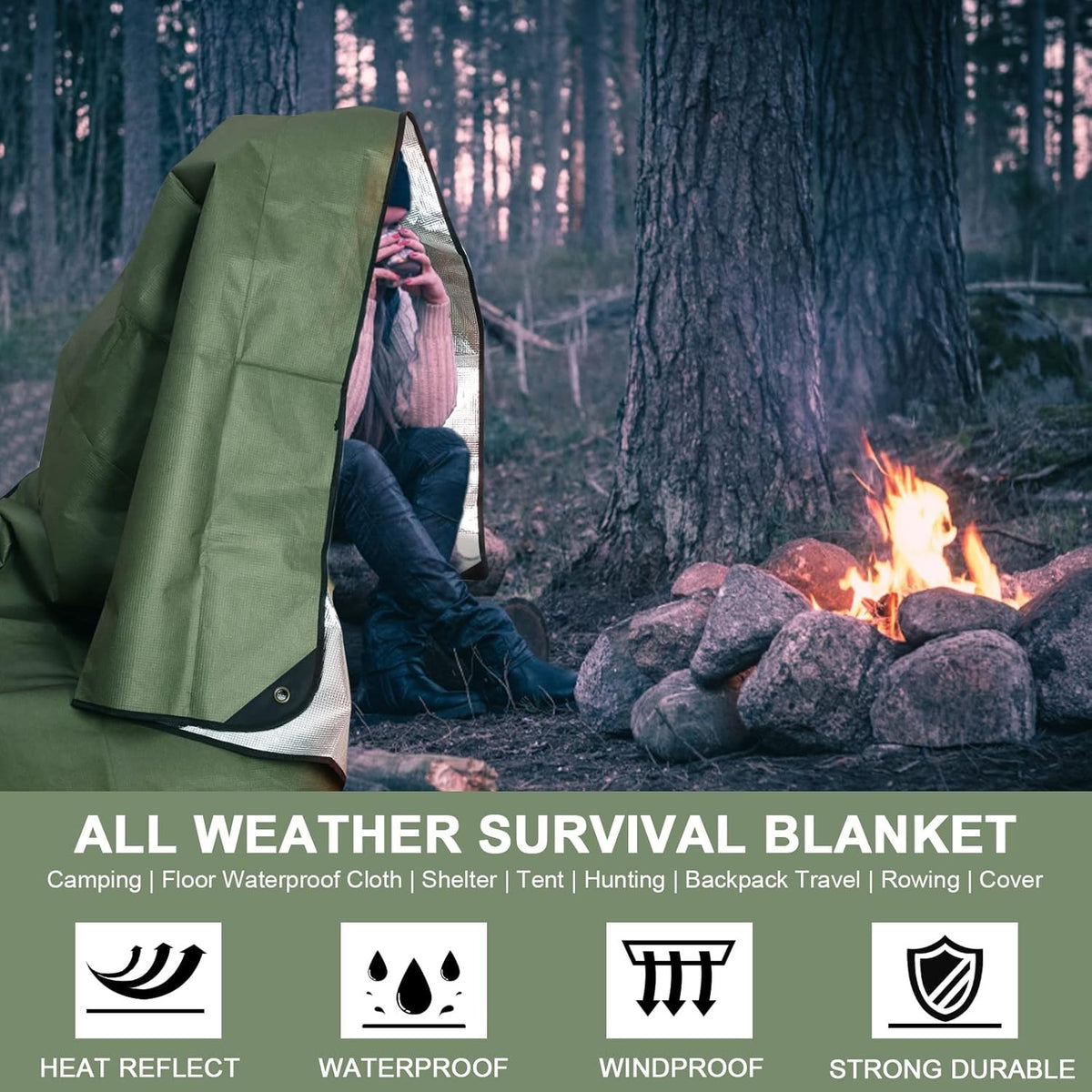 Heavy Duty Emergency Survival Blanket - Reflective Thermal Tarp for Camping & Outdoors