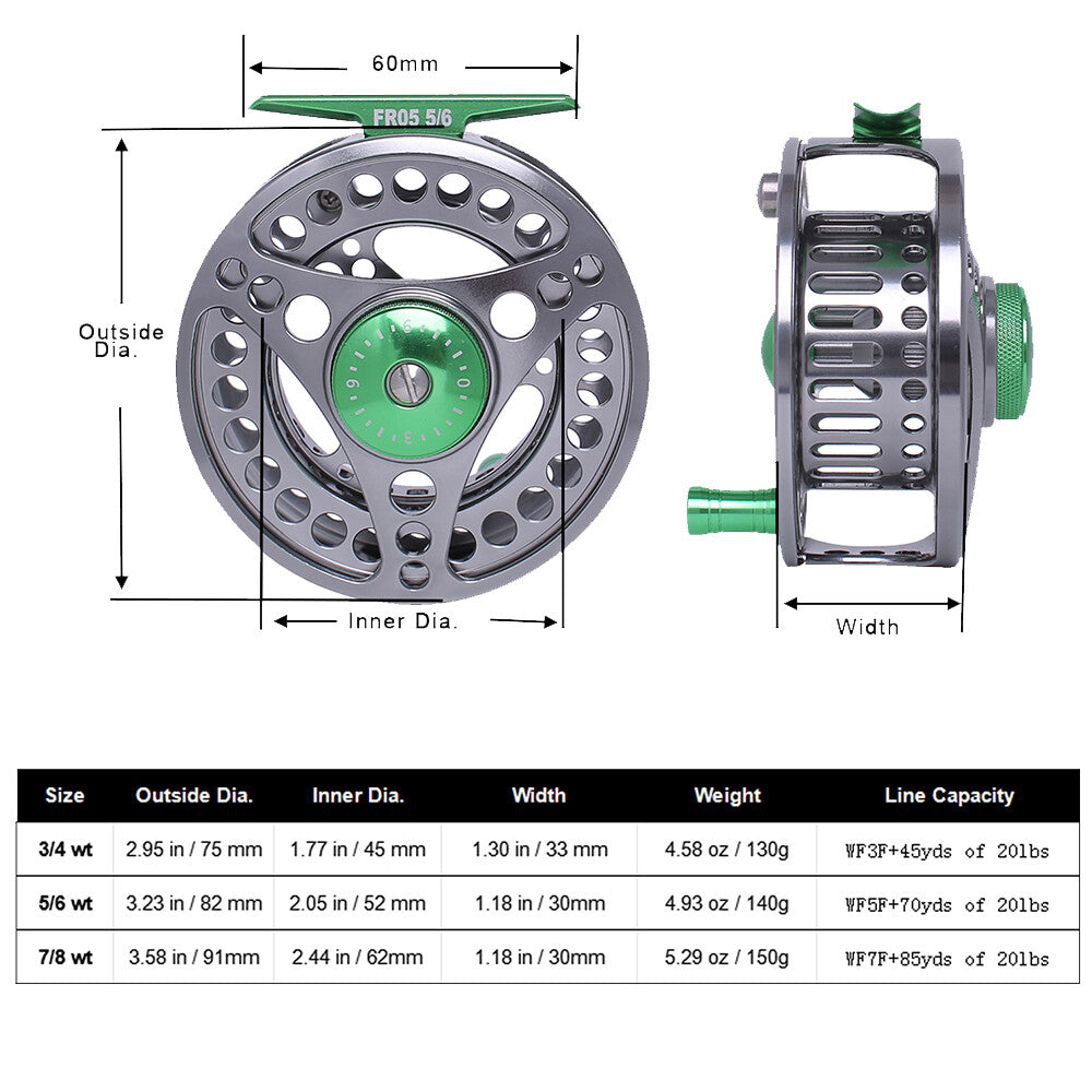 Fly Fishing Reel Large Arbor CNC Aluminum Alloy Body - Multiple Sizes
