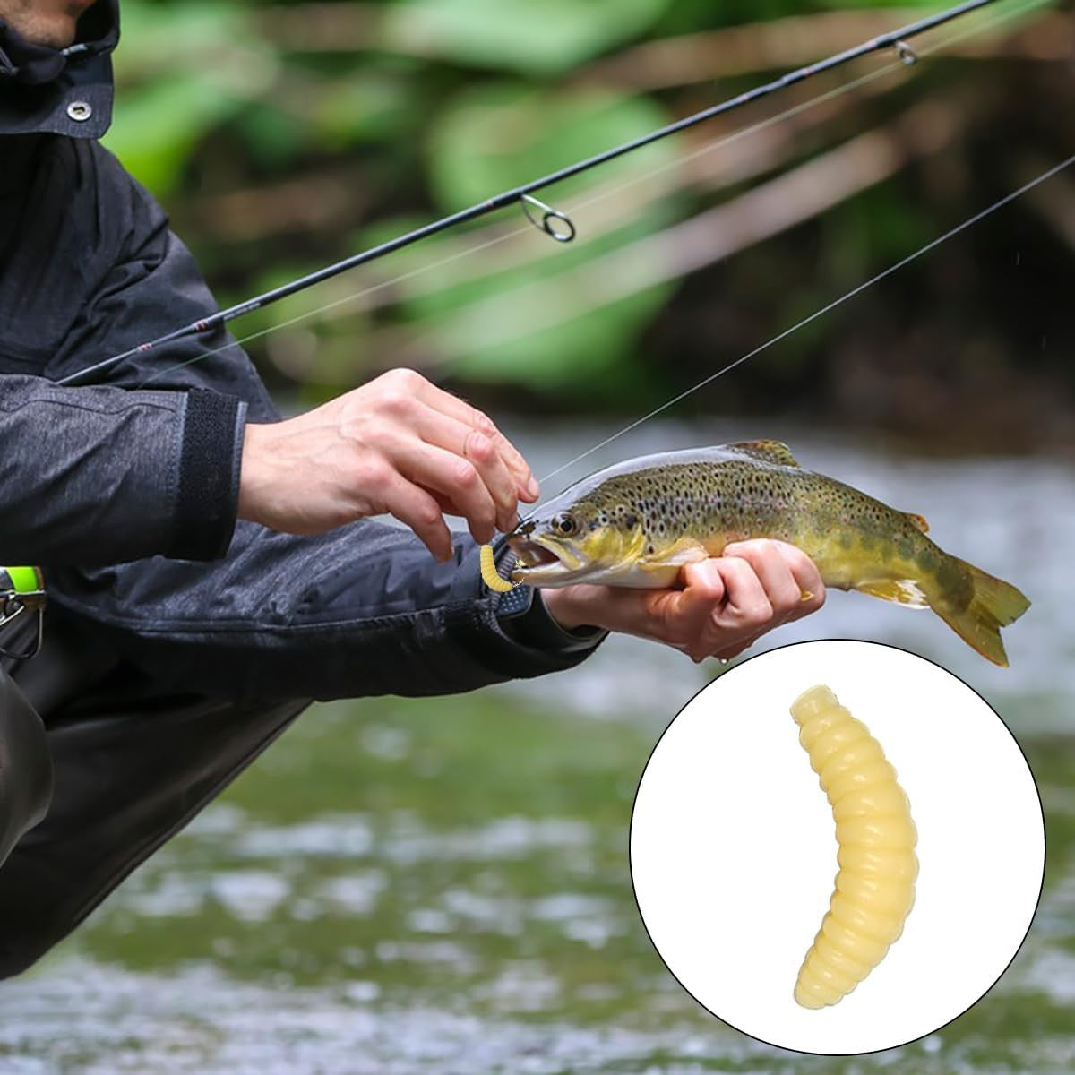 100 Pcs Soft Plastic Worms for Fishing - 1 Inch Maggot Baits for Bass & All Freshwater Fish