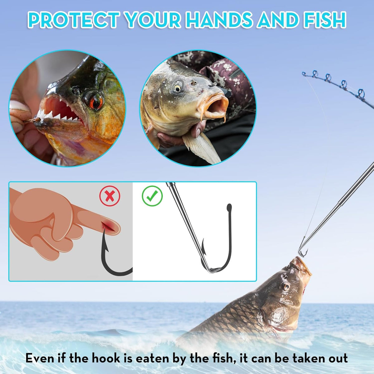 4PCS Fish Hook Remover Set - Quick Release Fishhook Detacher & Safety Tool