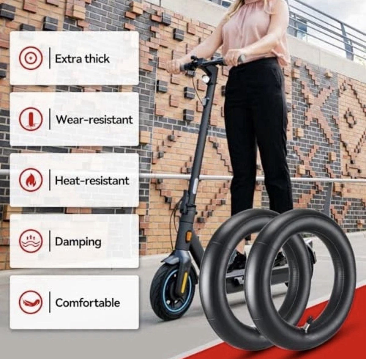 Heavy Duty 10x2.50 Bicycle Inner Tube with Straight Valve - 255x80, 80/65-6 - 2 Pack