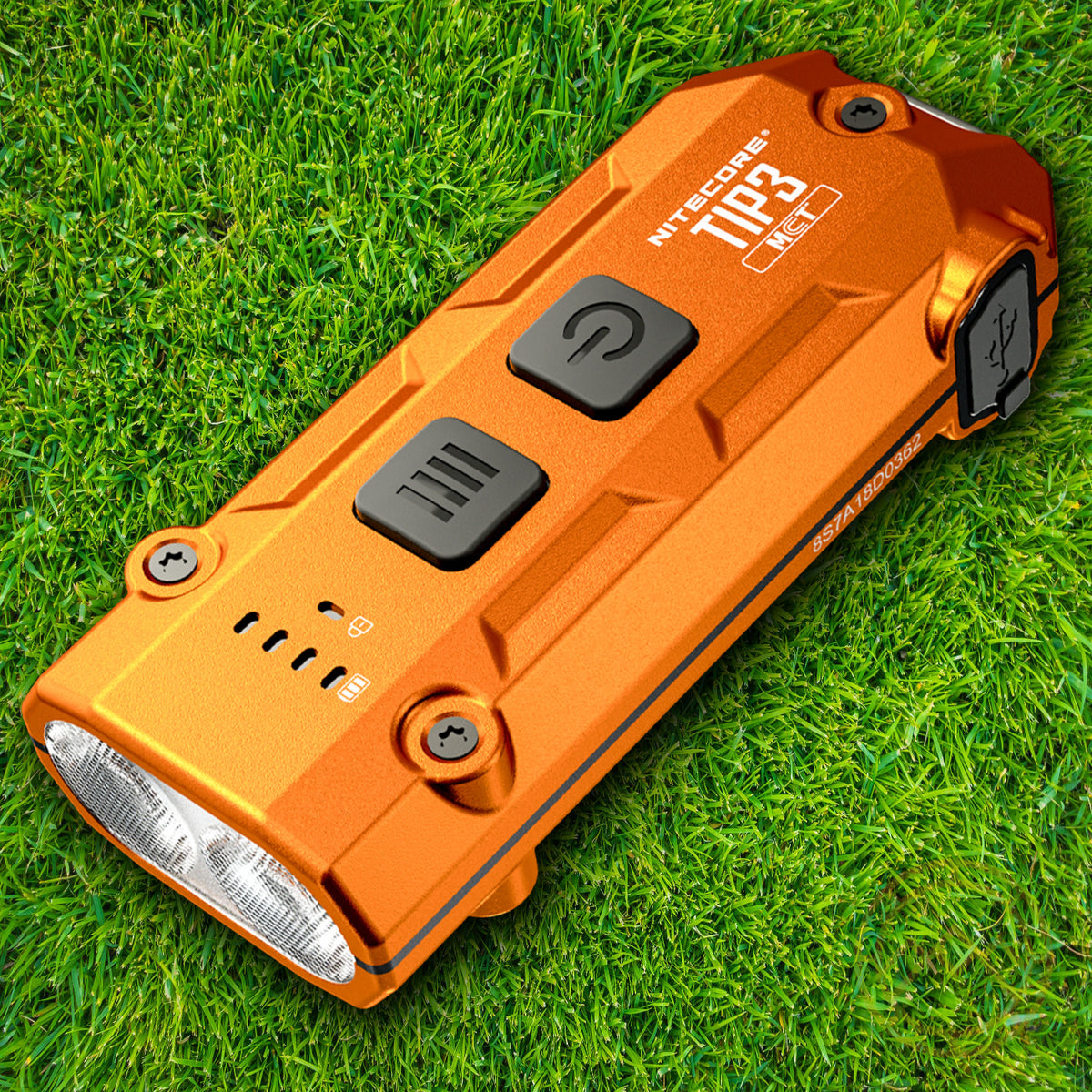 Rechargeable Orange Keychain Light with Water & Impact Resistance - LED Clip