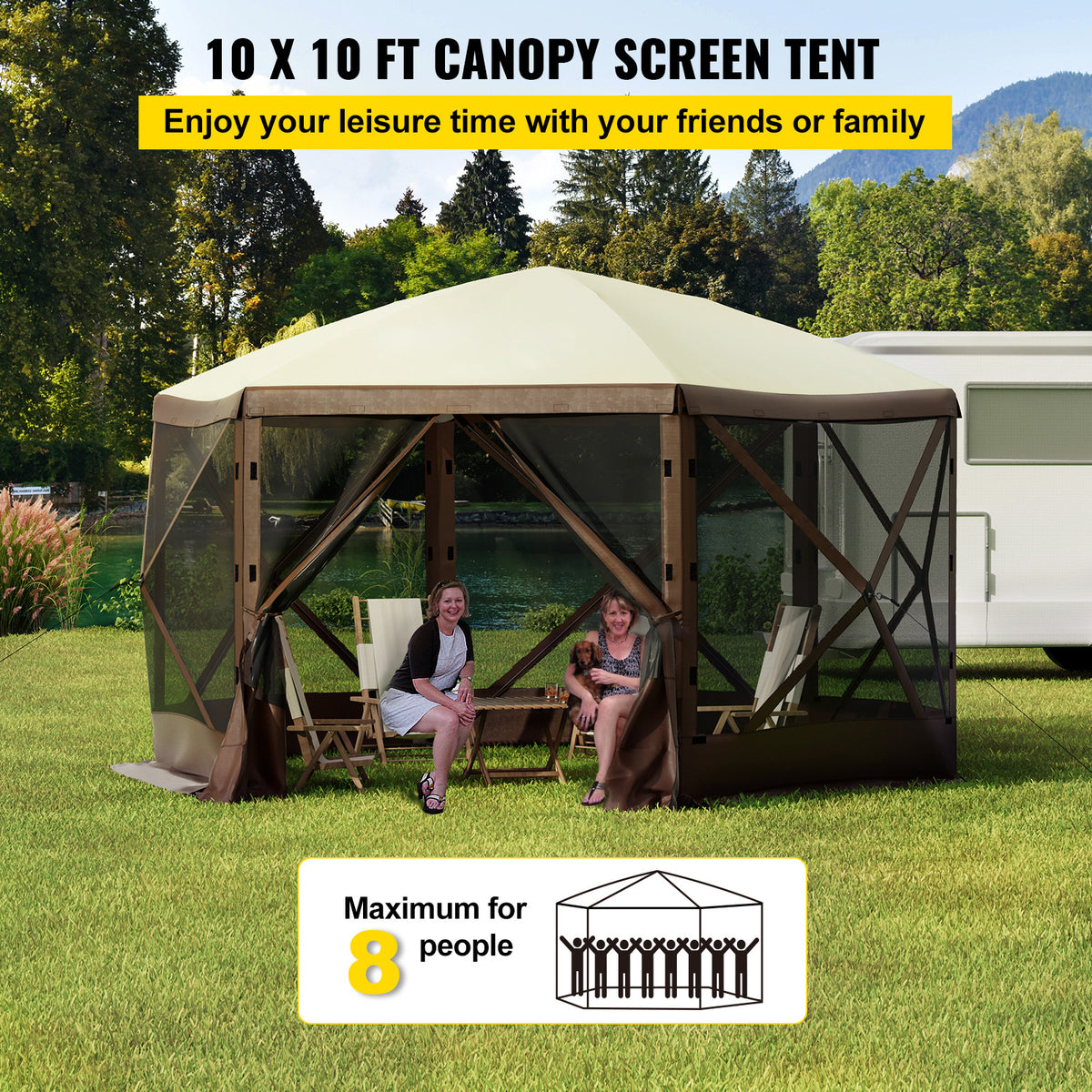 Portable 10x10 Pop-Up Camping Gazebo Shelter with Side Walls