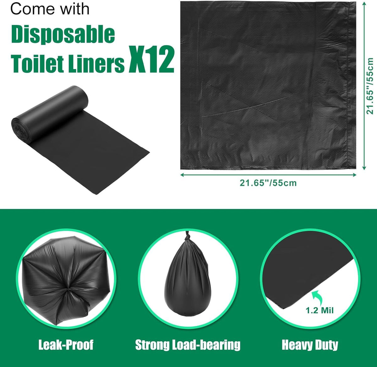 5 Gallon Bucket Toilet Seat with Cushion, Storage Bags & Disposable Liners
