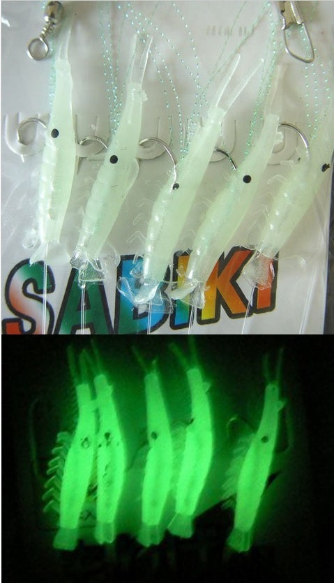 Glow in Dark Shrimp Fishing Rigs Set with 5 Hooks - Size 16
