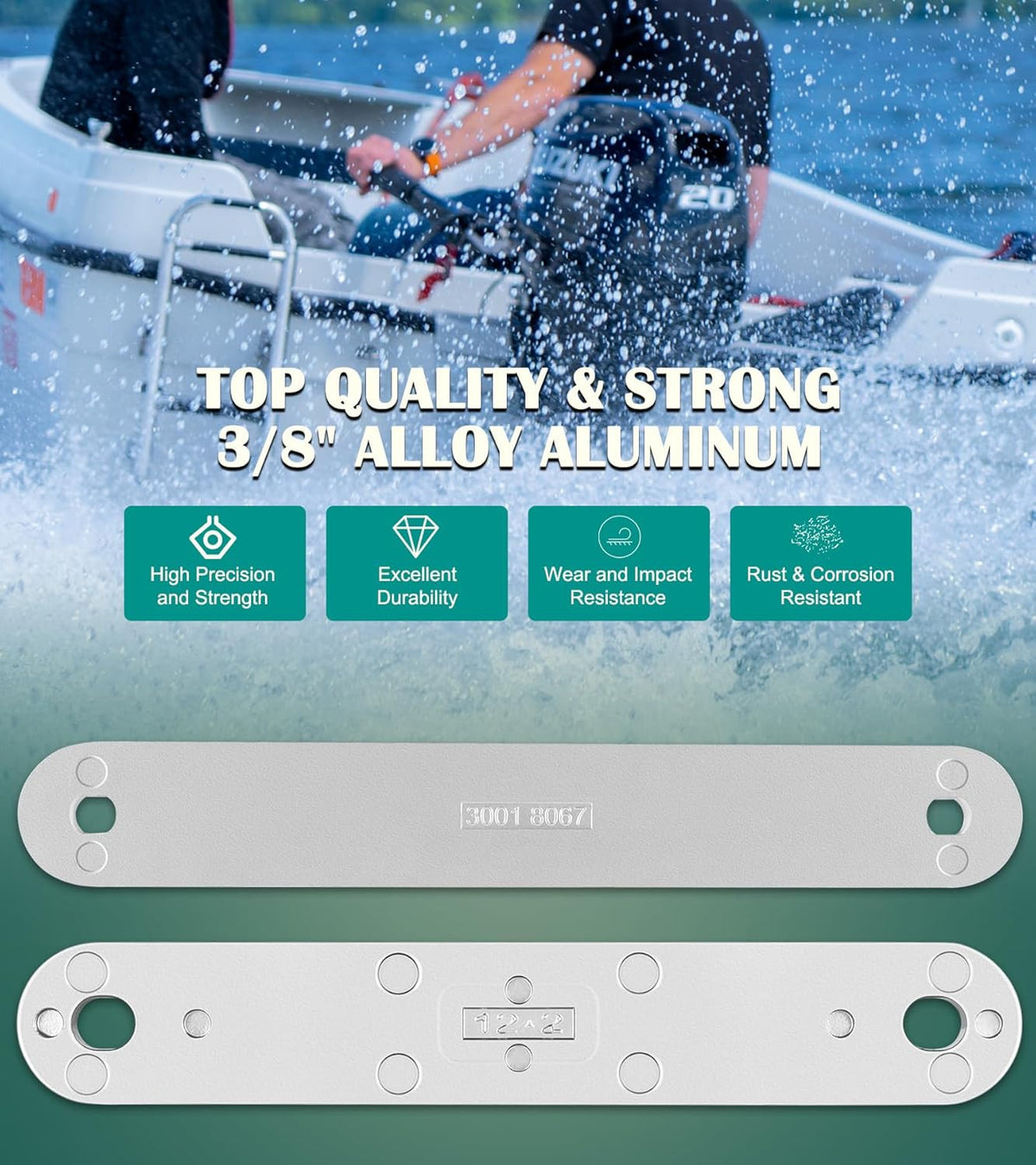 Aluminum Transom Support Plates Set for Outboard Motor Reinforcement - 3/8" Thick