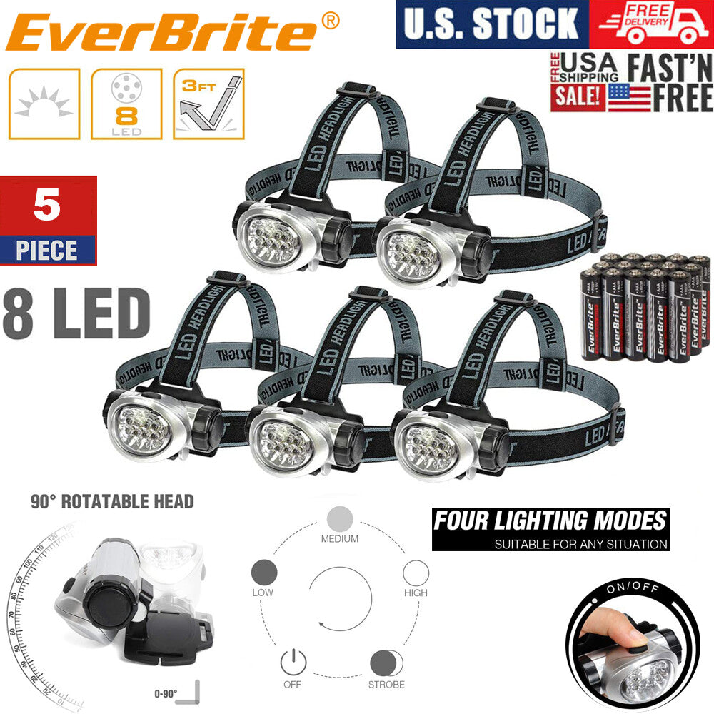 LED Headlamp 5-Pack Pivoting Headlights with 4 Modes, Adjustable Strap