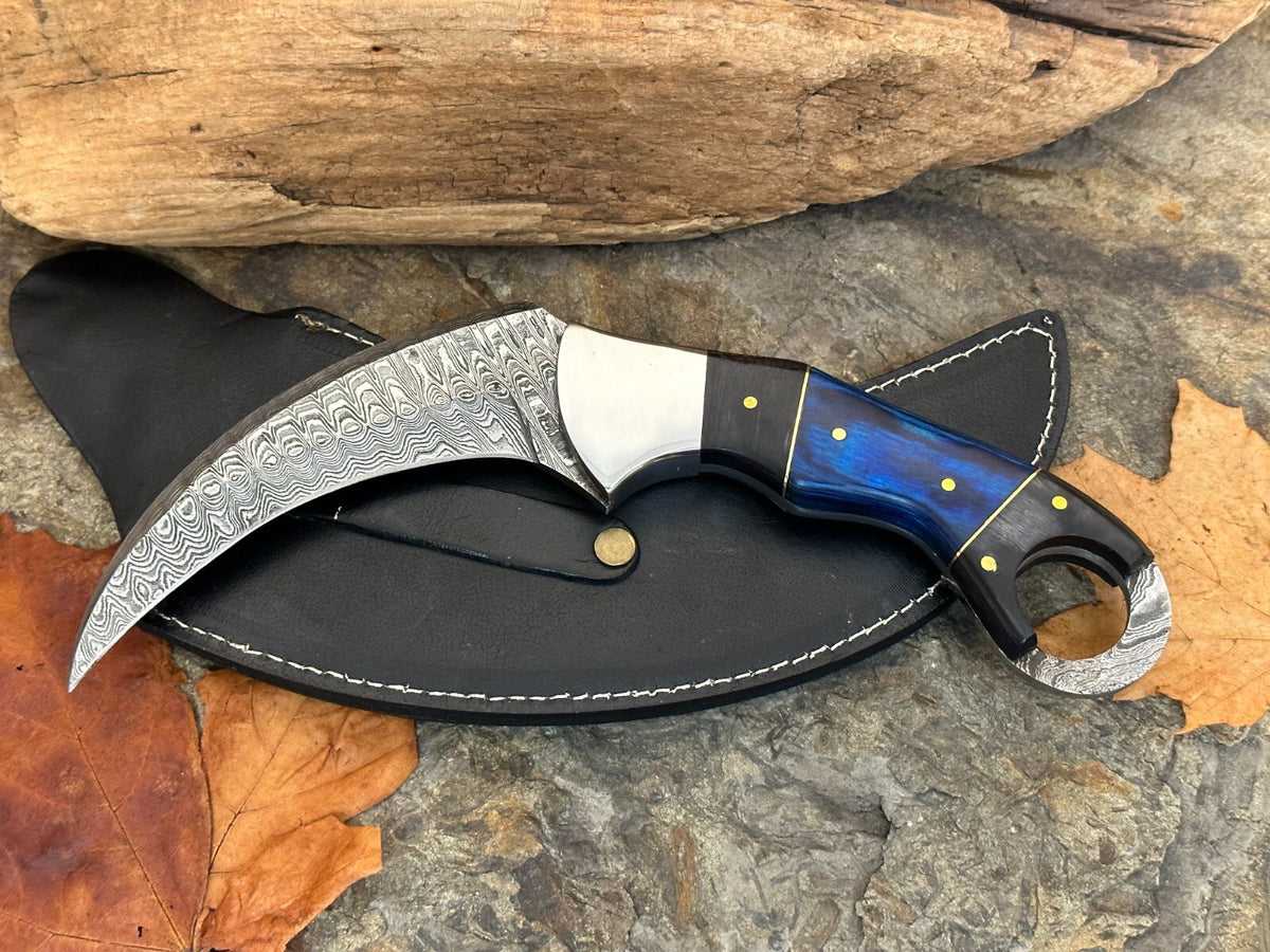 Handmade Damascus Folding Knife with Multiple Color Variants