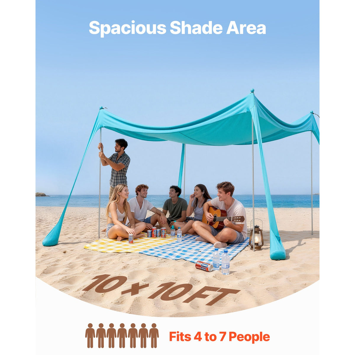 10x10ft Pop Up Beach Tent Sun Shelter UPF 50+ Turquoise Portable Canopy