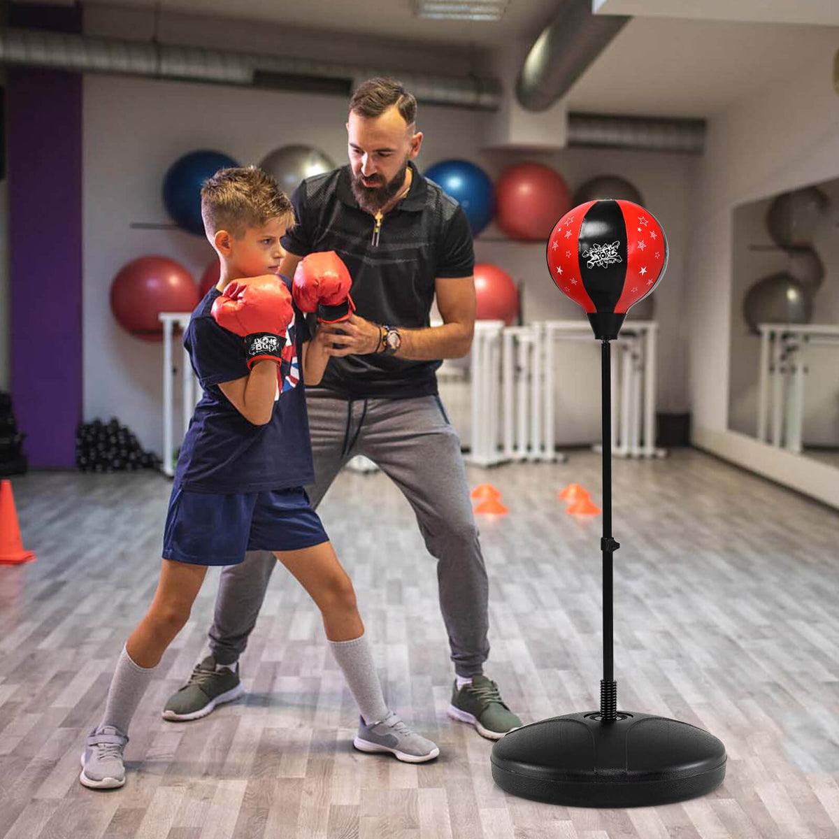 Kids Adjustable Inflatable Punching Bag Set with Stand Boxing Gloves & Pump