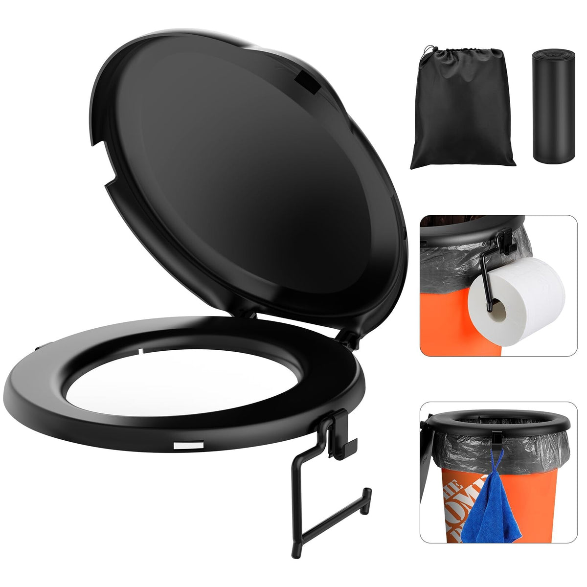 Portable Toilet Seat for 5 Gallon Buckets with Lid & Disposable Bag Compatible